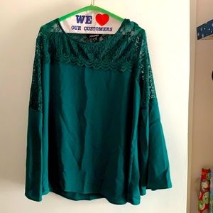 Forest green long bell sleeve shirt